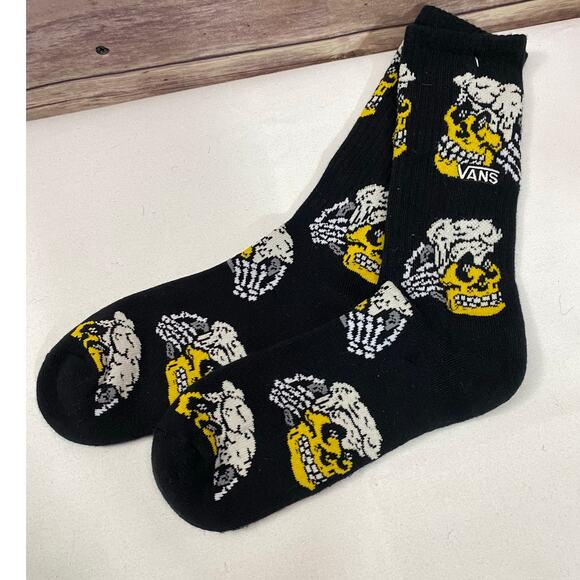 Vans Adult Black White Crew Cotton Drain Em Skull Embroidered Logo Socks 9.5-13 - Picture 1 of 6